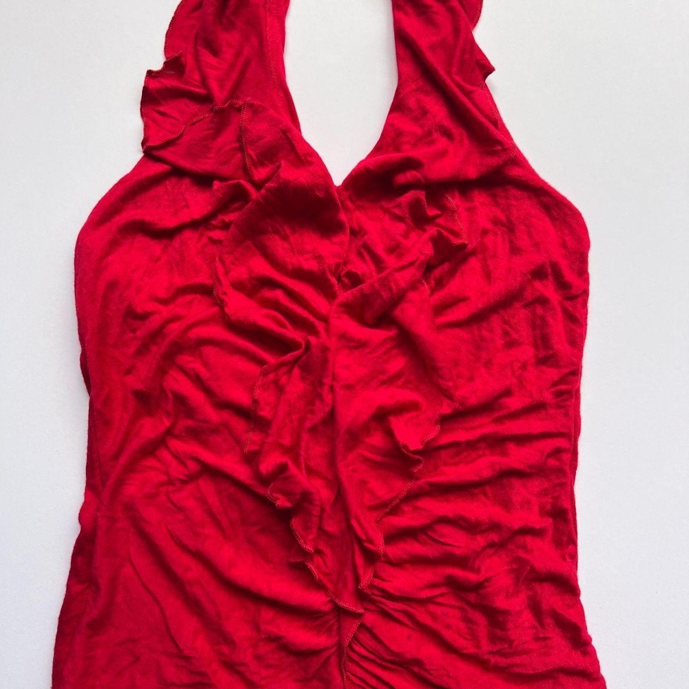 Cache Y2K Red Ruffle Halter Top - Picture 3 of 5
